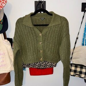 wild fable Olive Green Cable-Knit Button-Front Cardigan